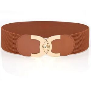 Wide Stretch Waist Belt – Brown with Gold Clasp | Size: S/M/L